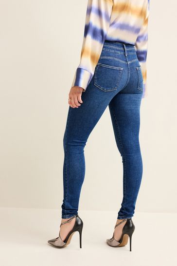 High waisted store tartan skinny jeans