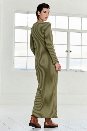 Olive green striped discount dress