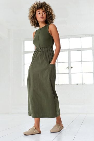 Khaki Green Woven Mix Cargo Ribbed Tank Dress