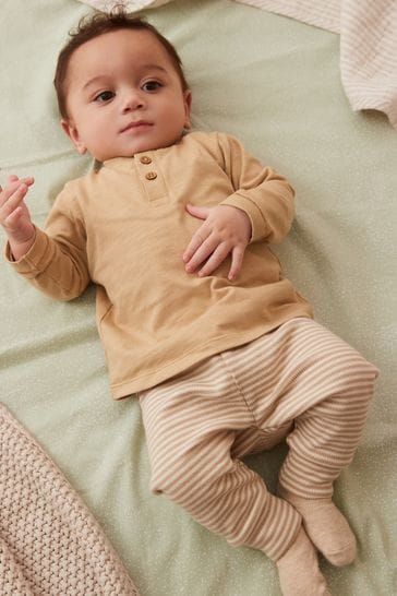Orange Sage Green Stripe Baby T Shirts And Leggings Set 6 Pack