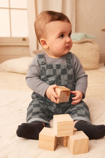 Monochrome Check Baby Denim Dungarees And Bodysuit Set (0mths-2yrs)