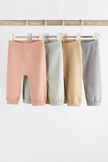 Mint Green/ Tan Brown Ribbed Relaxed Baby Leggings 4 Pack (0mths-2yrs)