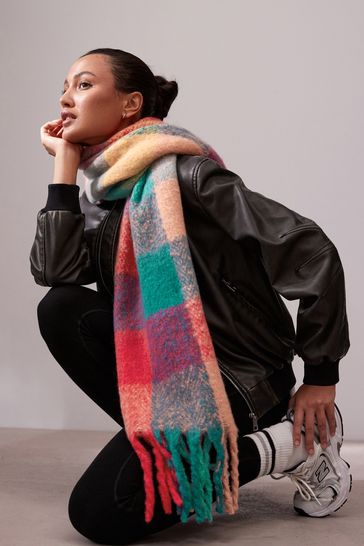Buy Green/Pink - Karierter Oversize-Schal mit Fransen bei Next Deutschland