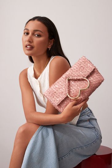 Pink Heart Handle Clutch Bag