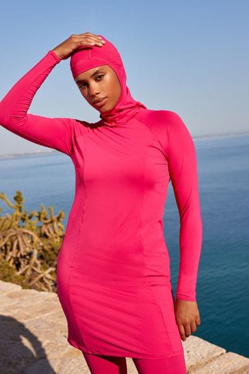 Pink Long Sleeve Modesty Burkini Shaping Swimsuit