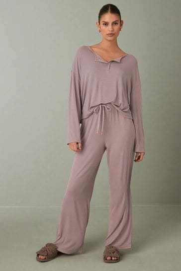 Buy Mauve Purple Rib Long Sleeve Pyjamas from the Laura Ashley online shop