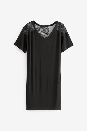 Buy Black Rib Lace Nightie from Next Australia