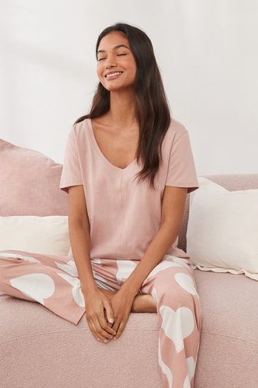 Pale Pink Heart Cotton Short Sleeve Pyjamas