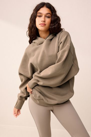 Neutral Grey Oversized Relaxed Fit Active Longline Overhead Hoodie