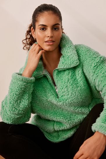 Green Borg Fleece Funnel Neck Half Zip Top