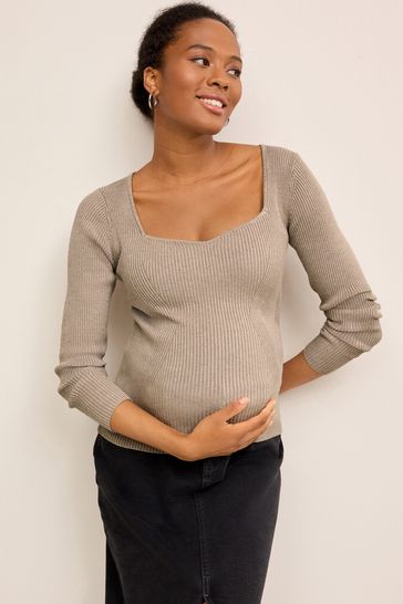 Mole Brown Sweetheart Neckline Maternity Top