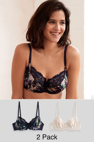 Buy Navy Blue Floral Print/Cream Non Pad Full Cup Bras 2 Pack from Next USA