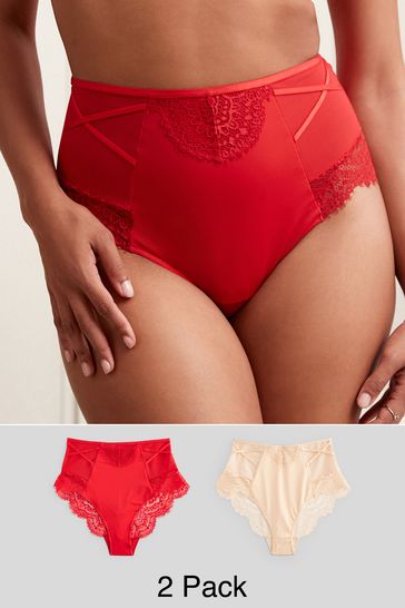 Buy Red/Neutral High Rise Tummy Control Lace Knickers 2 Pack from
