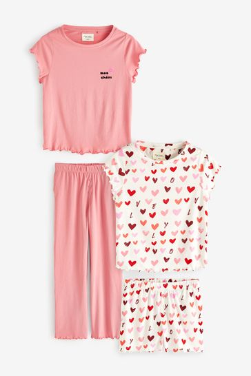 Pink Heart Short Sleeve Cotton Pyjama Sets 2 Pack