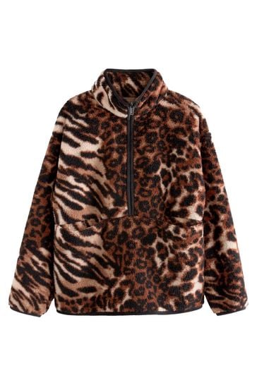 Leopard print borg shop zip up jacket