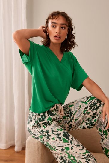 Buy Green Short Sleeve Linen Blend Pyjamas from Next