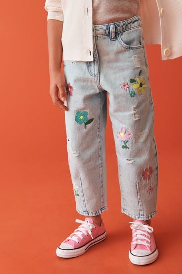 Light Blue Denim Floral Embroidered Balloon Jeans (3-16yrs)