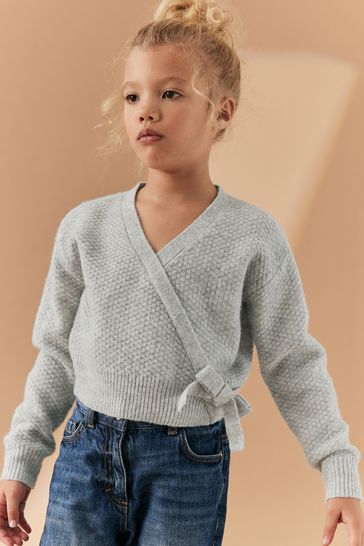 Grey Ballet Style Wrap Front Tie Jumper (3-16yrs)