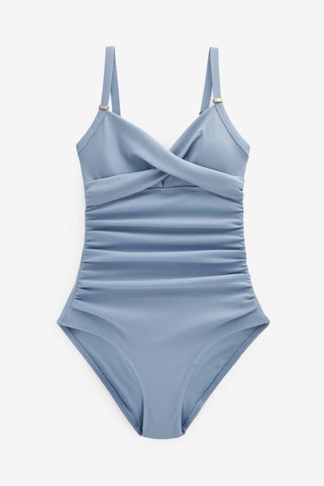 Blue Textured Tummy Shaping Control Swimsuit