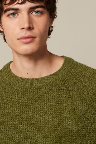 Olive Green Regular Knitted Textured Jumper