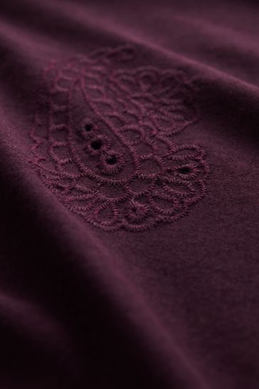 Purple Embroidered Jersey Midi Dress