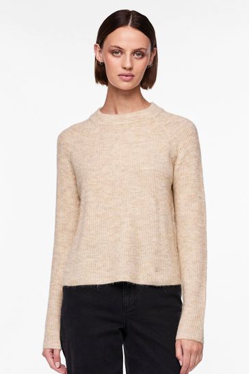 PIECES Cream High Neck Soft Touch Jumper With Wool Blend
