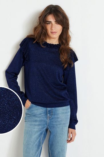 Buy Navy Blue Sparkle Ruffle Jumper from Next Denmark