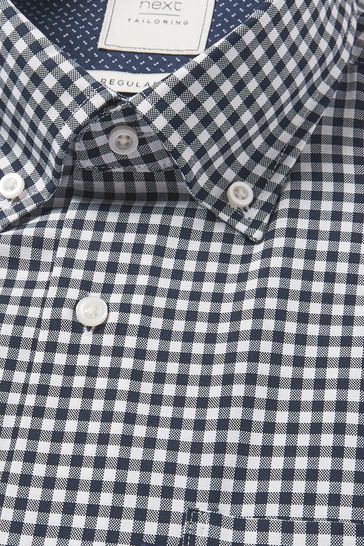 Navy Blue/White Gingham Regular Fit Easy Iron Button Down Oxford Shirt