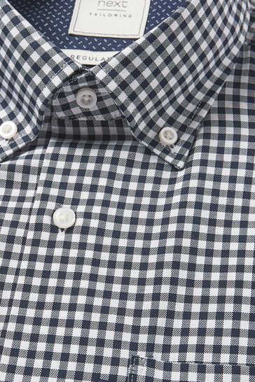 Navy Blue/White Gingham Easy Iron Button Down Oxford Shirt