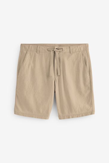 Buy Stone Drawstring Linen Blend Shorts from Next Luxembourg