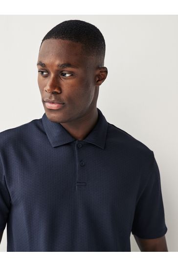 Navy Blue Smart Textured Golf Polo Shirt
