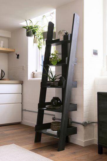 Black and wood ladder shelf deals