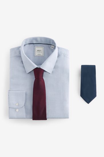 Blue/Navy Blue/Burgundy Red Slim Fit Shirt And Two Ties Pack