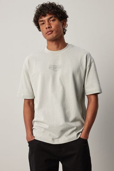 Grey Relaxed Fit Graphic Heavyweight T-Shirt