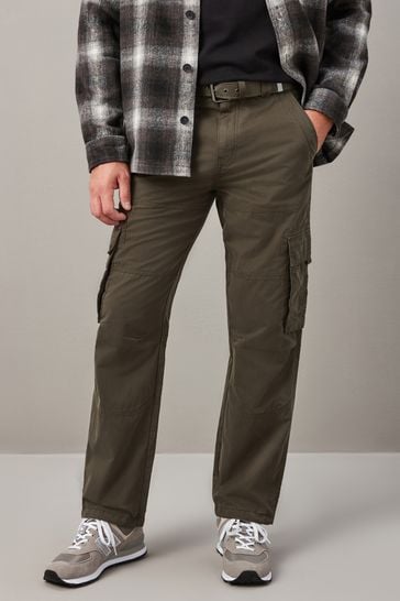 Khaki Green Relaxed Belted Tech Cargo Trousers