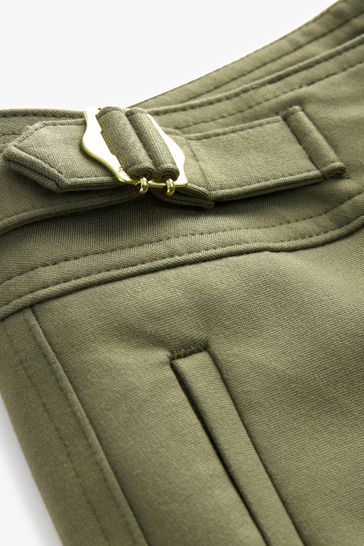 Buy Khaki Green Tailored Ponte Metal Detail Wide Leg Trousers from