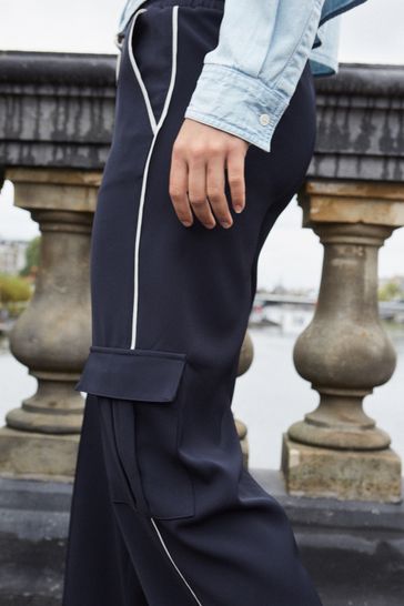 Buy Navy Blue Side Stripe Wide Leg Trousers from Next
