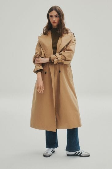 Camel belted coat clearance