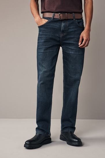 Blue Washed Straight Fit Belted Authentic Jeans