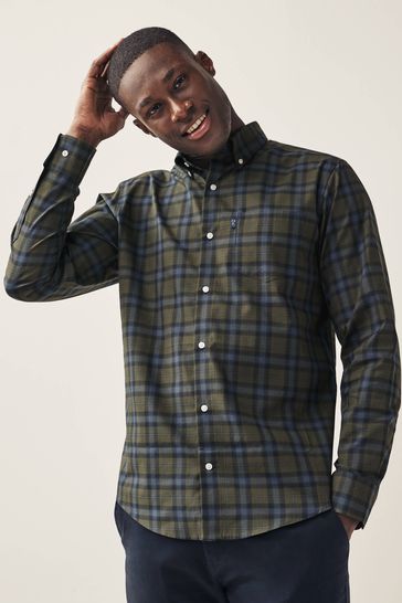 Forest Zöld Ellenőrzés Regular Fit Easy Iron Button Down Oxford Ingek