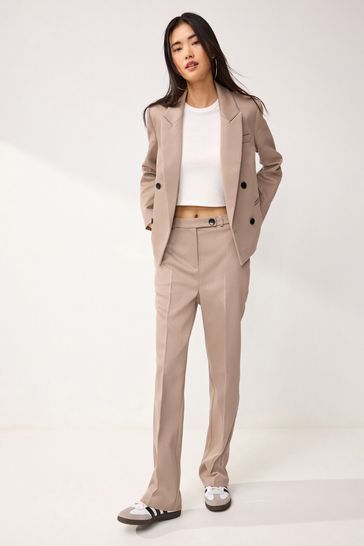 Mink Brown Tailored Twill Straight Leg Trousers