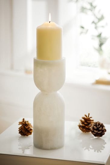 White Marble Effect Pillar Candle Holder