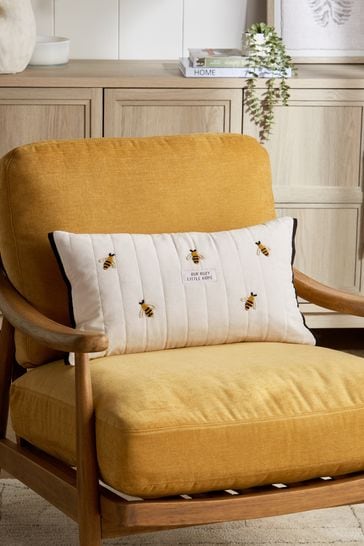 Ochre Yellow 50 x 30cm Embellished Bee Cushion