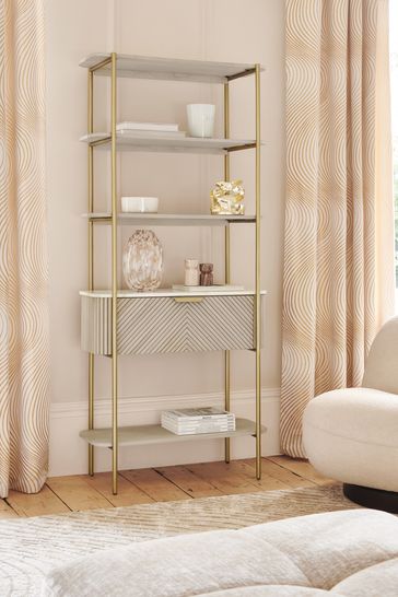 Light Grey Valencia Marble Mango Wood Tall Shelf