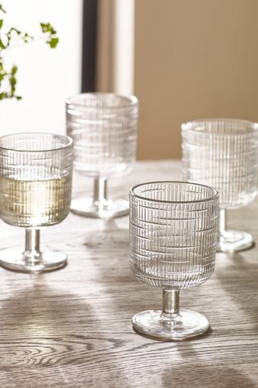 Set of 4 Clear Bronx Linear Wine Glasses