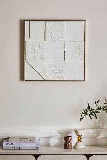 White 50x50cm 3D handpainted Abstract Framed Canvas Wall Art