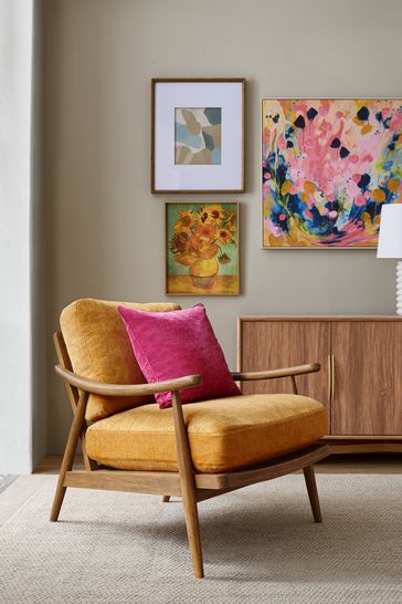 Fine Chenille Ochre Yellow Bronx Frame Hampton Wooden Accent Chair