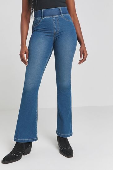 Simply Be Blue Mid Wash Flared Pull On Jeggings