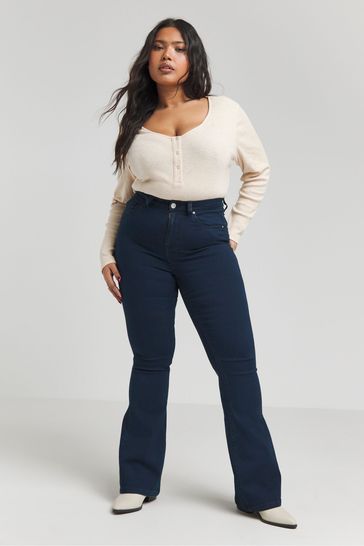 Simply Be Blue Highwaisted Super Stretch Flared Jeans