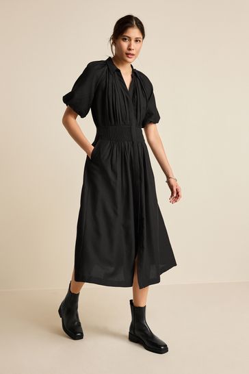 Black Puff Sleeve Midi Dress